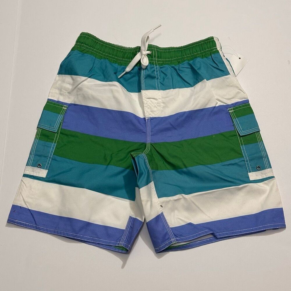 Chalaco Striped Swim Trunks Blue, Green, White | Men Size 12/Medium